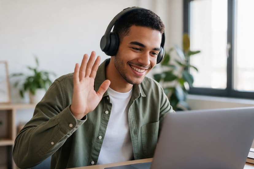 Aluno com headset em aula ao vivo